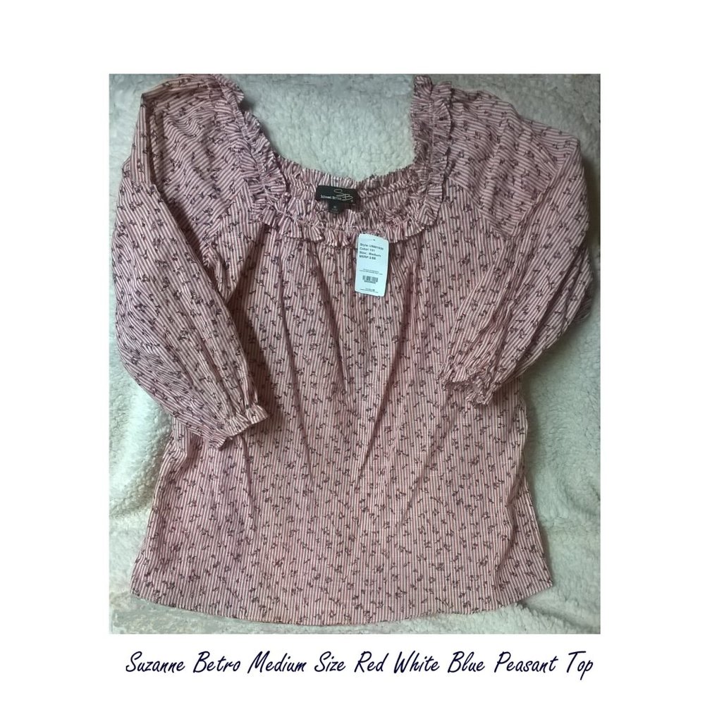 Susan Betro NWT  Sz M Red White & Blue Pull Over Blouse